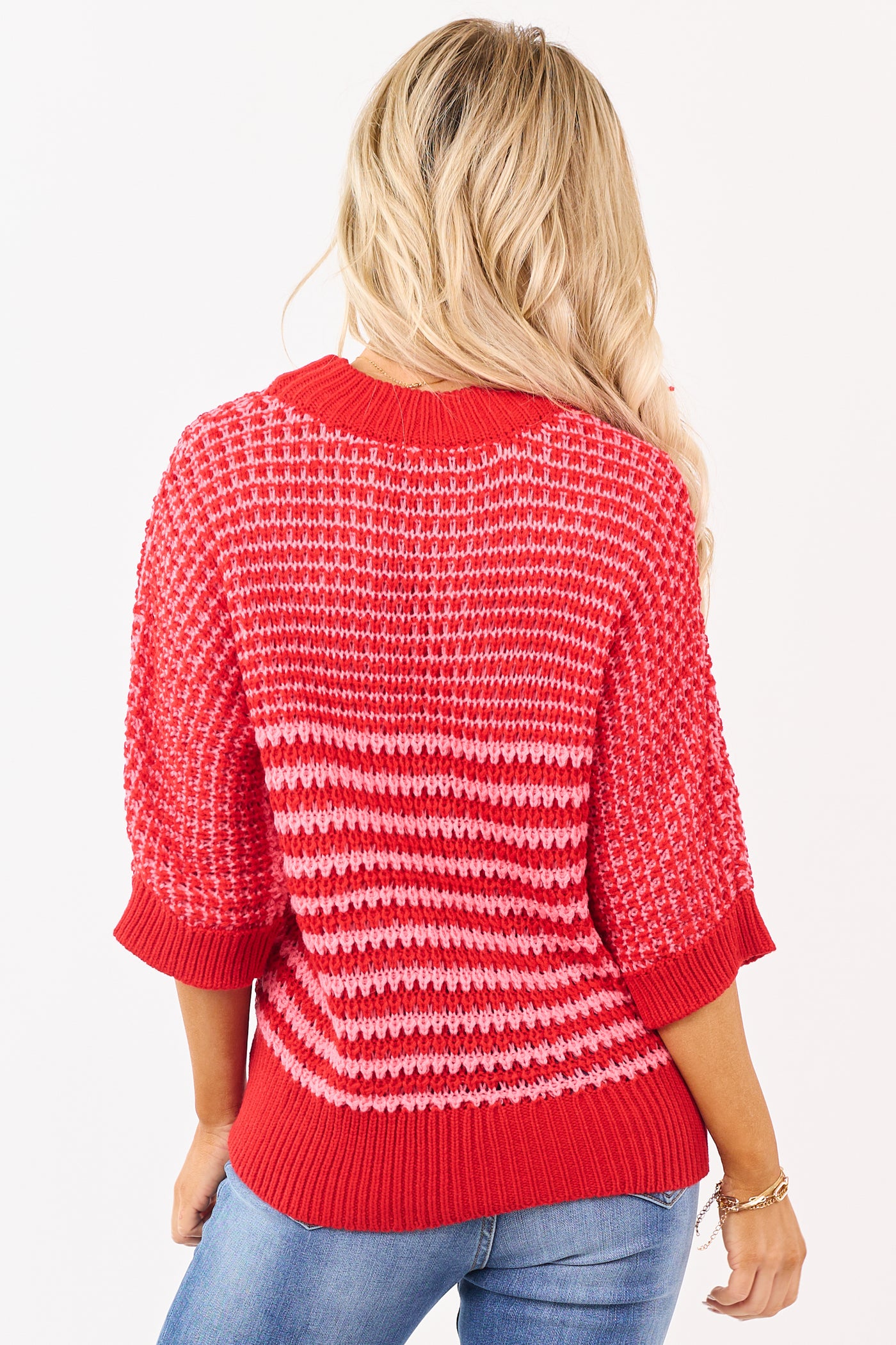 Ruby Two Tone Open Knit Drape Sleeve Slouchy Sweater