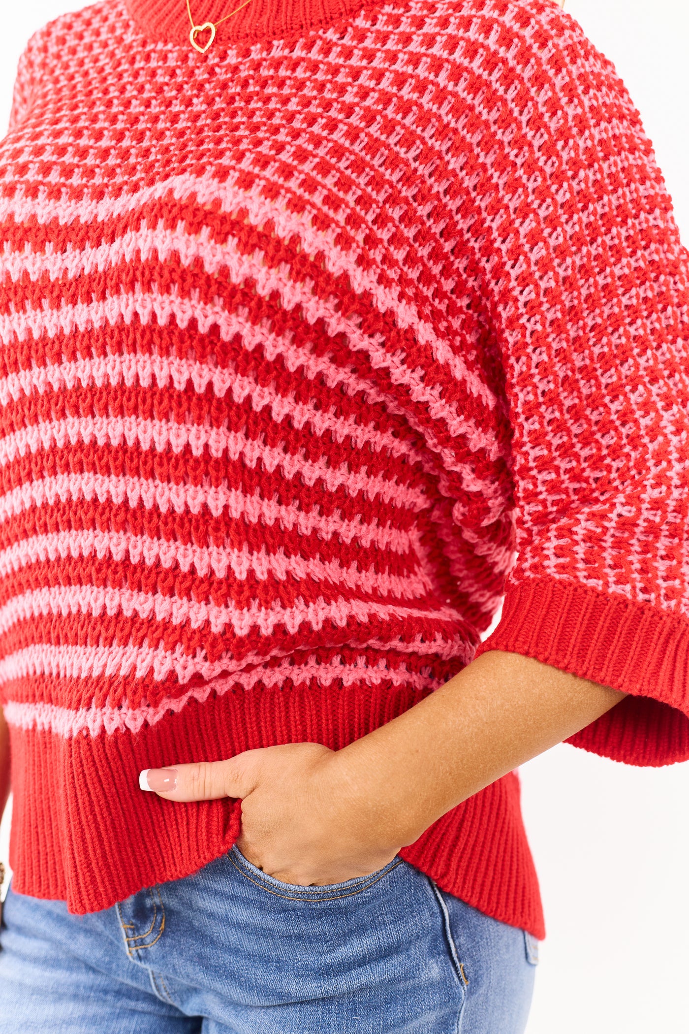 Ruby Two Tone Open Knit Drape Sleeve Slouchy Sweater