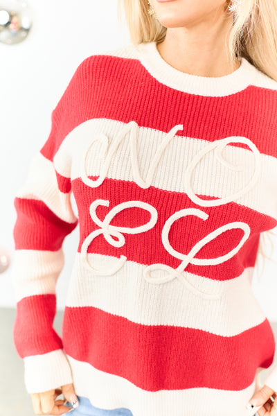 Ruby and Cream Striped 'Noel' Graphic Knit Sweater