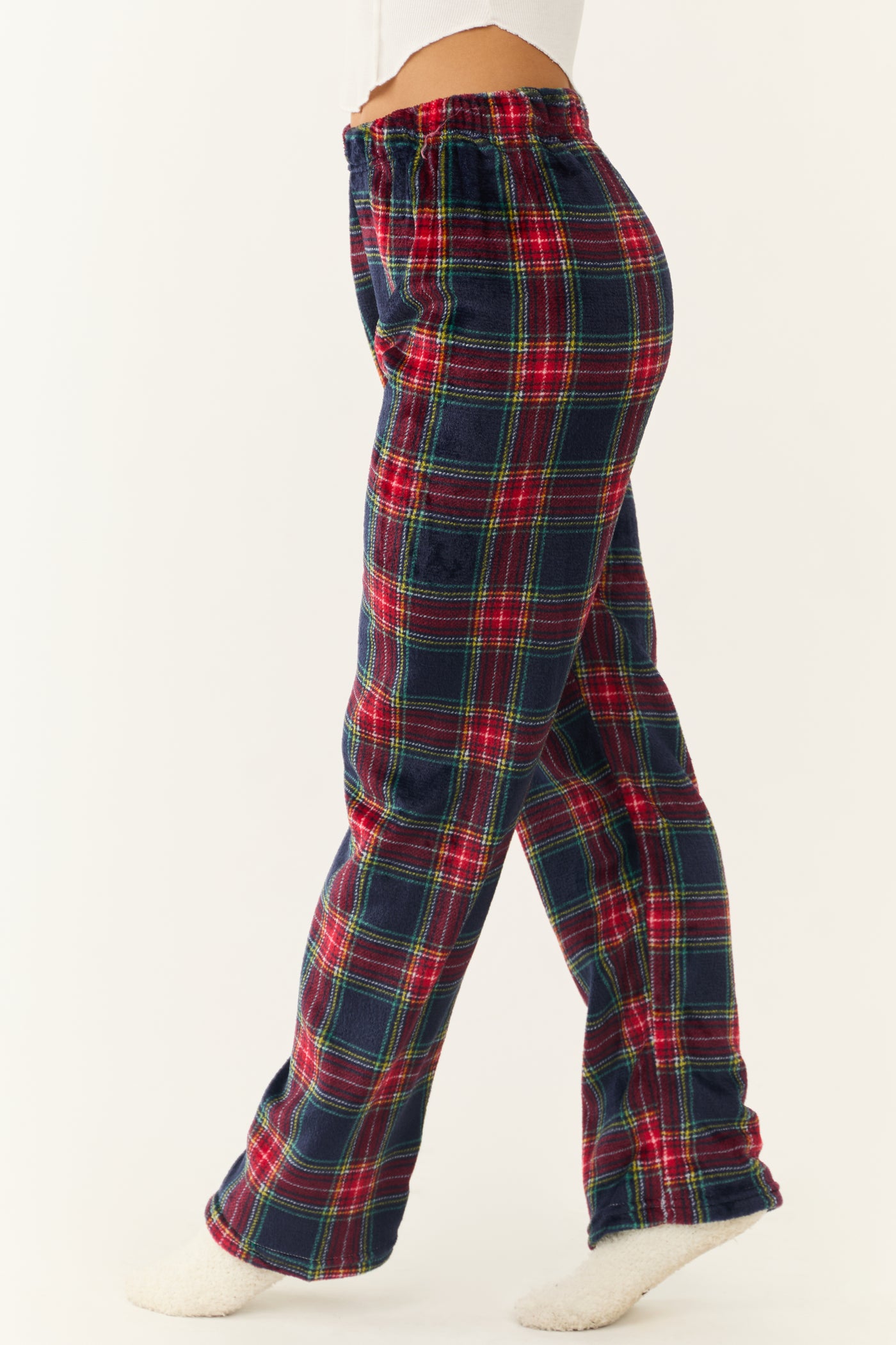Ruby and Navy Plaid Fleece Pajama Pants Lime Lush Boutique