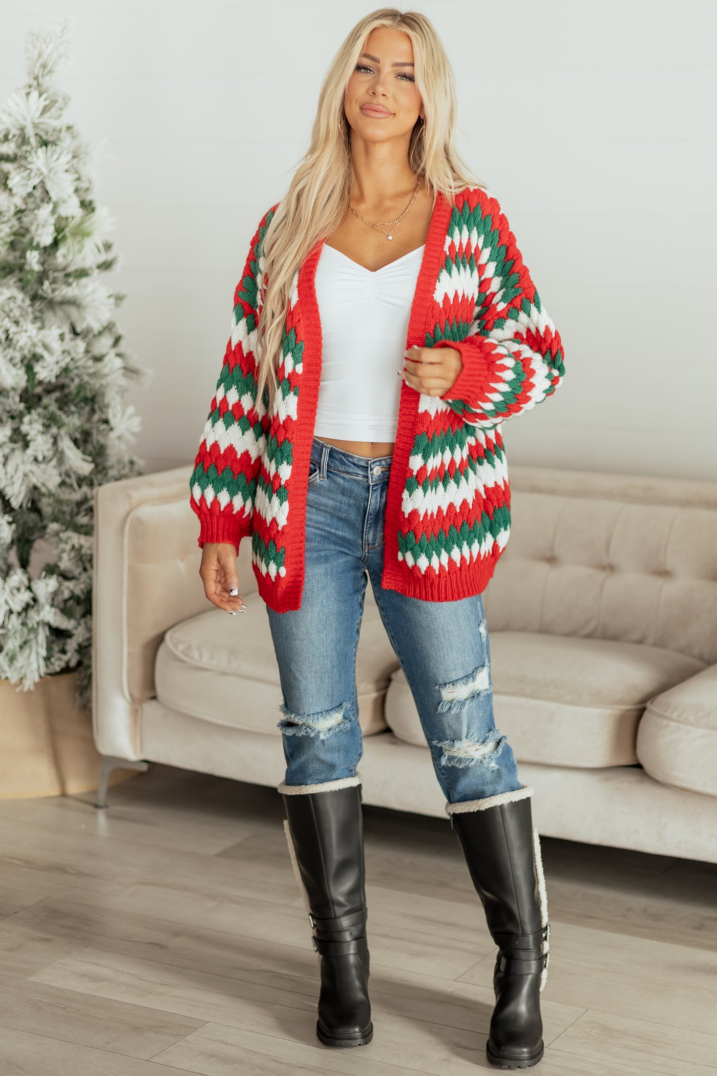 Ruby and Pine Geometric Striped Sweater Cardigan