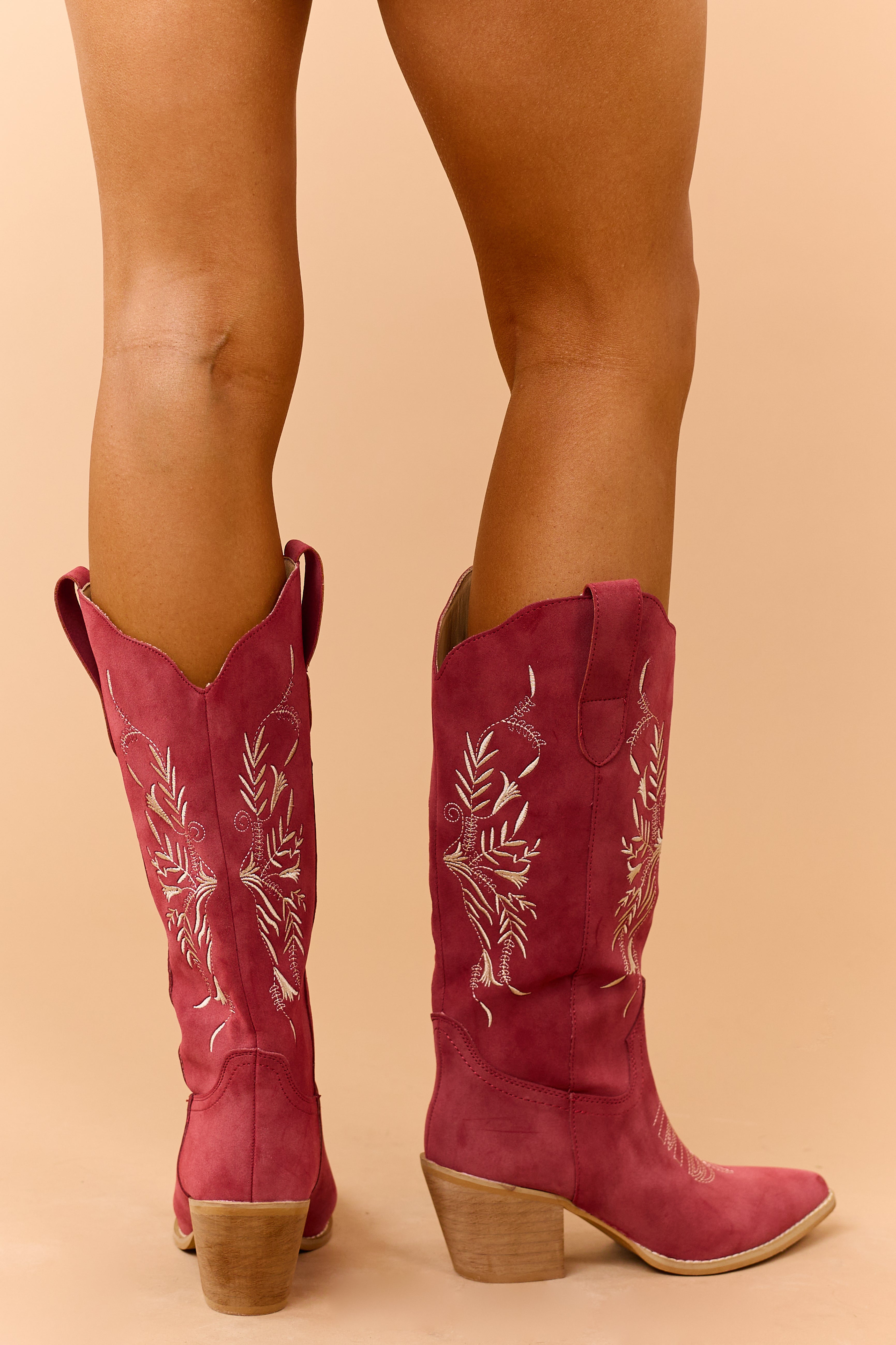 Ruby Faux Suede Floral Embroidered Western Boots