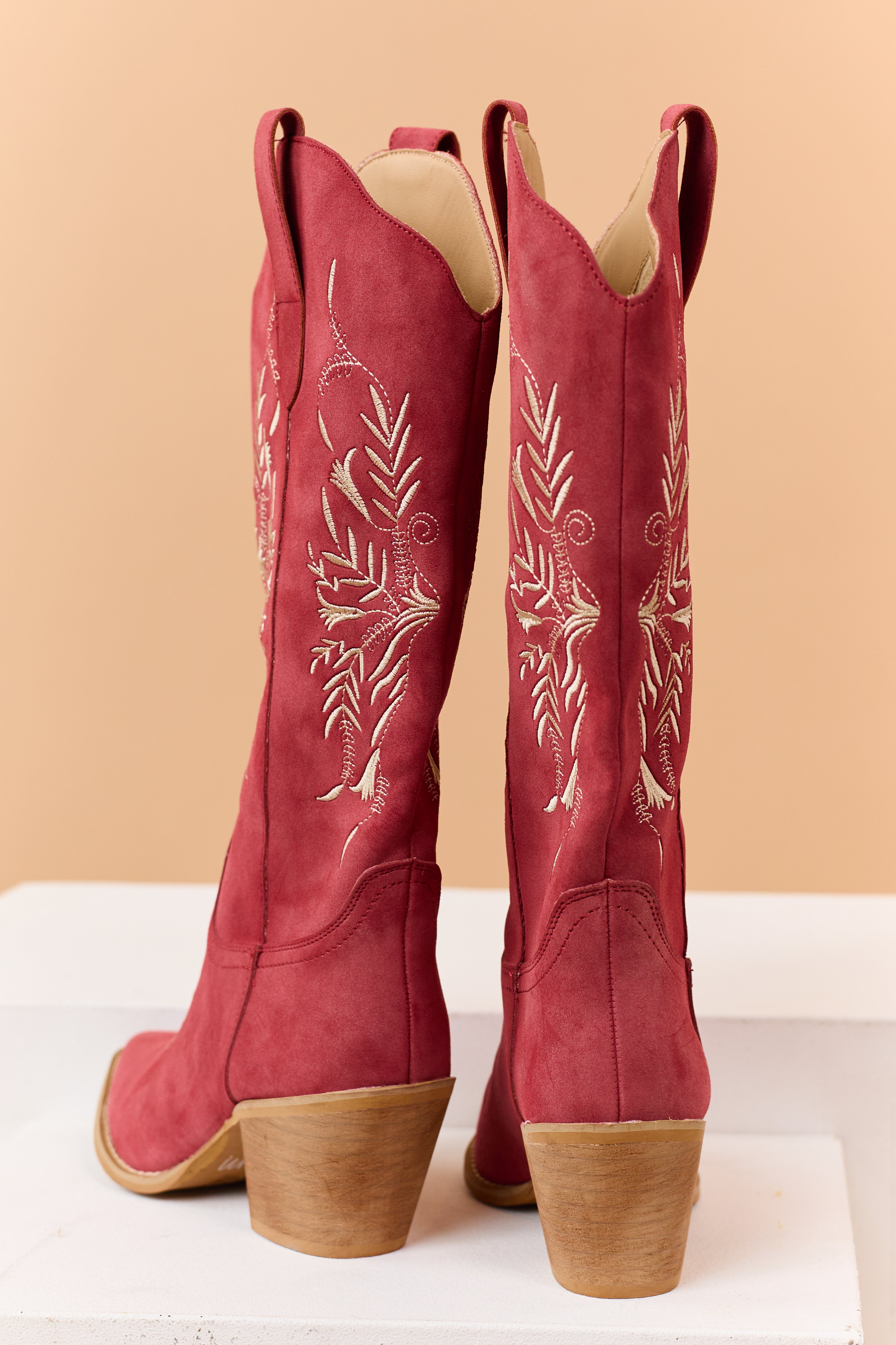 Ruby Faux Suede Floral Embroidered Western Boots | Lime Lush Boutique