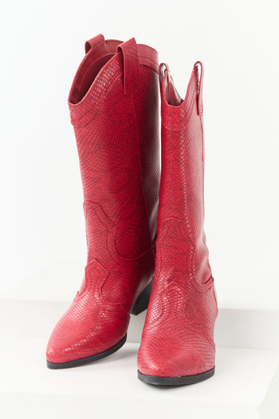 Ruby Snakeskin Pattern Tall Western Boots