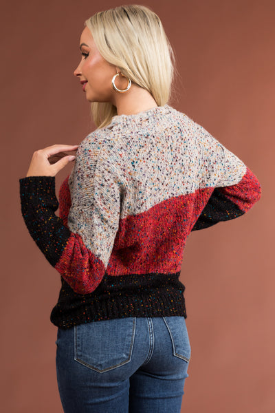 Rust Block Stripe Confetti Knit Sweater