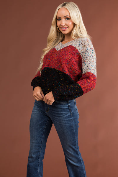 Rust Block Stripe Confetti Knit Sweater