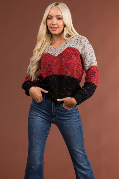 Rust Block Stripe Confetti Knit Sweater