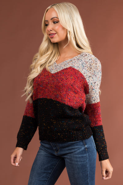 Rust Block Stripe Confetti Knit Sweater