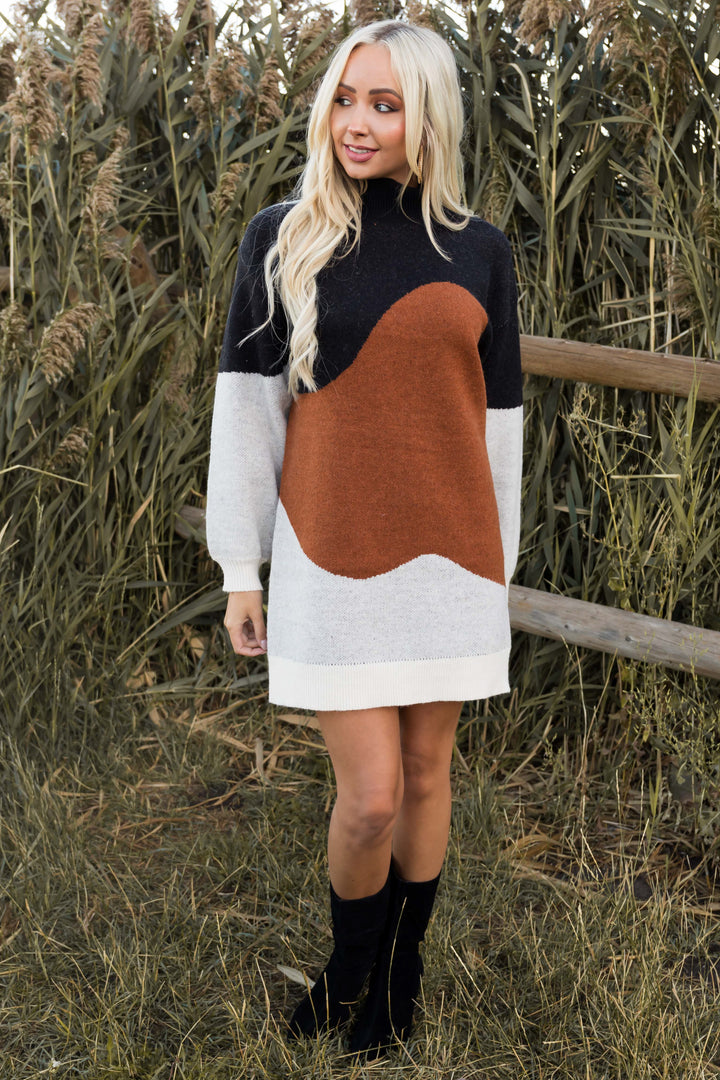 Rust Colorblock Short Sweater Dress