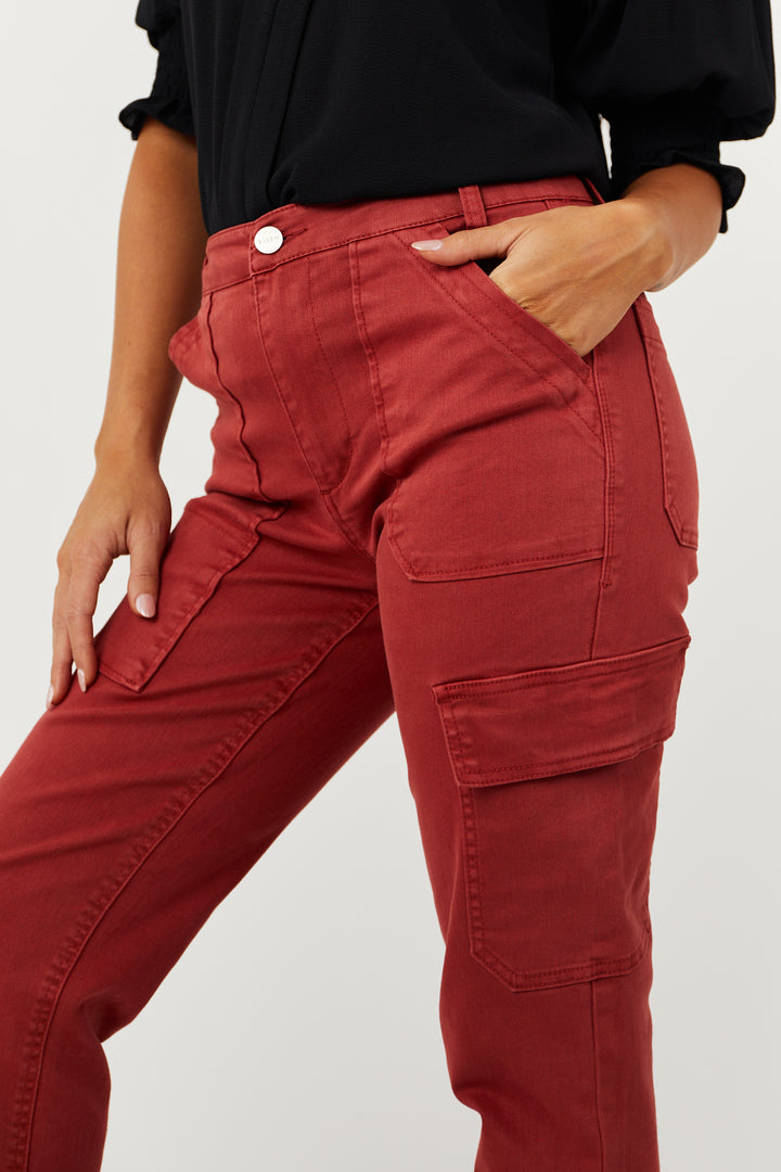 Rust High Rise Cargo Straight Jeans