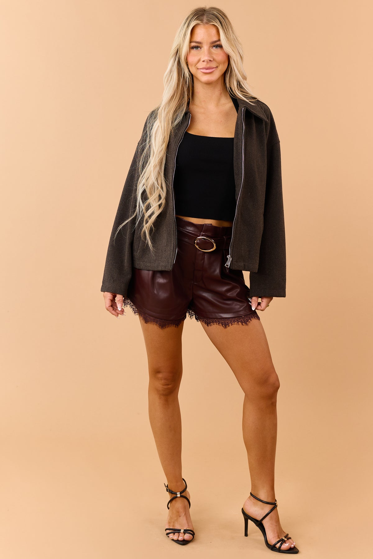 Rustic Black Soft Knit Zip Up Collared Jacket