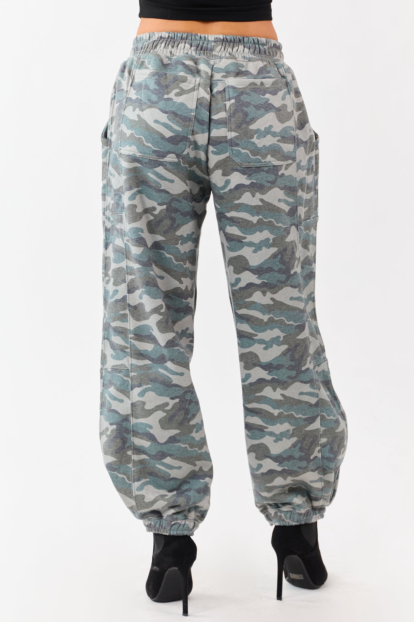 Sage Camo Print Barrel Drawstring Jogger Sweatpants