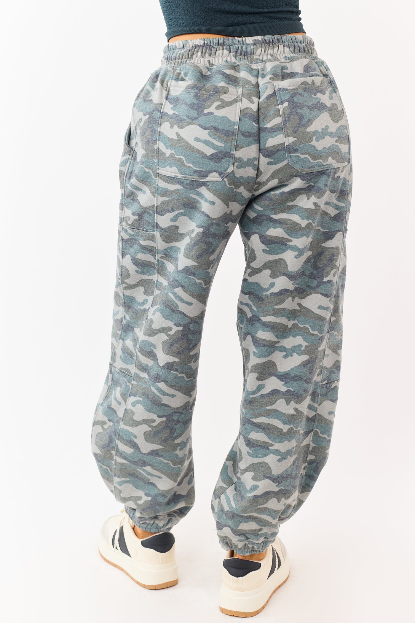 Sage Camo Print Barrel Drawstring Jogger Sweatpants