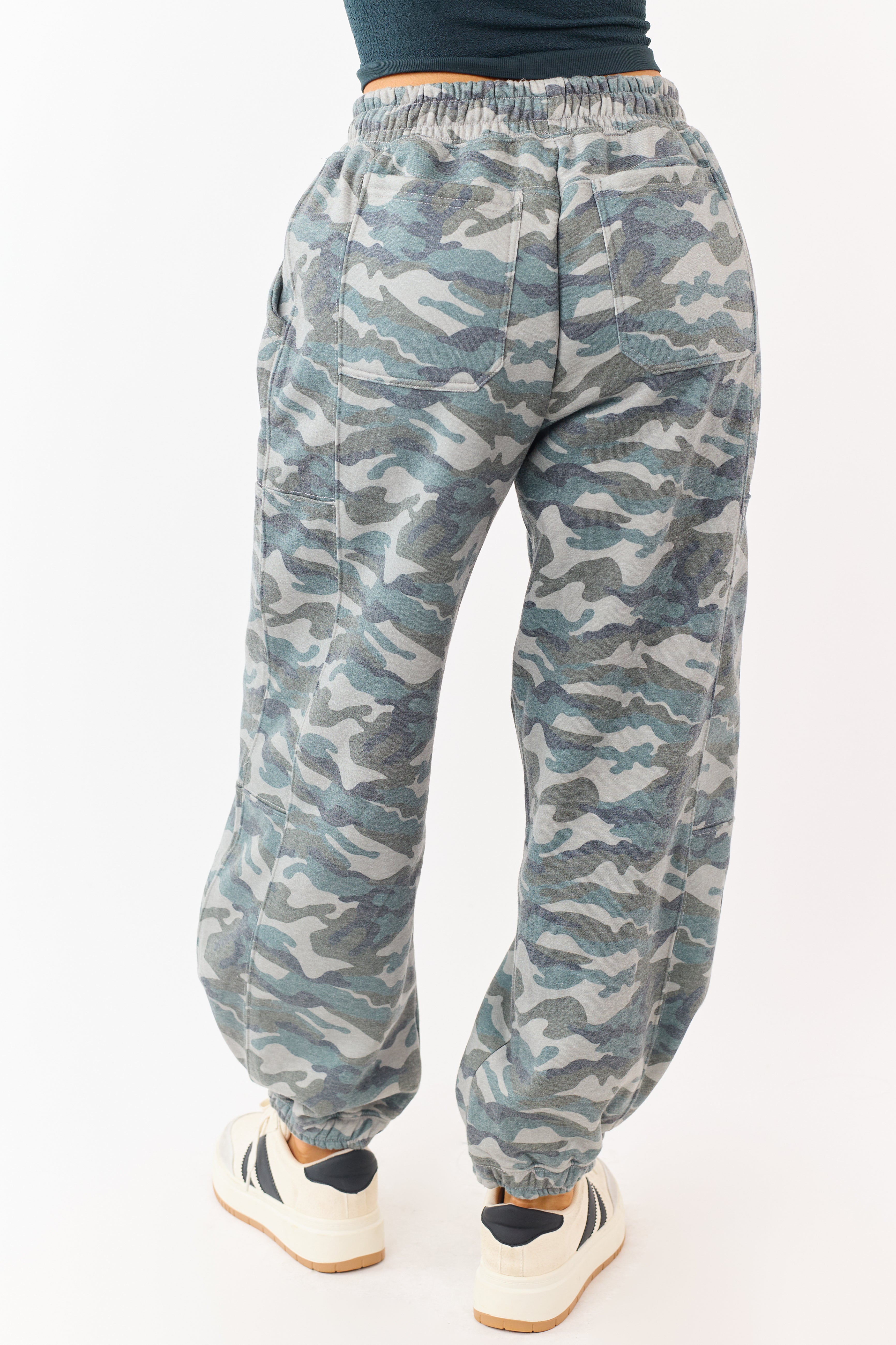 Sage Camo Print Barrel Drawstring Jogger Sweatpants