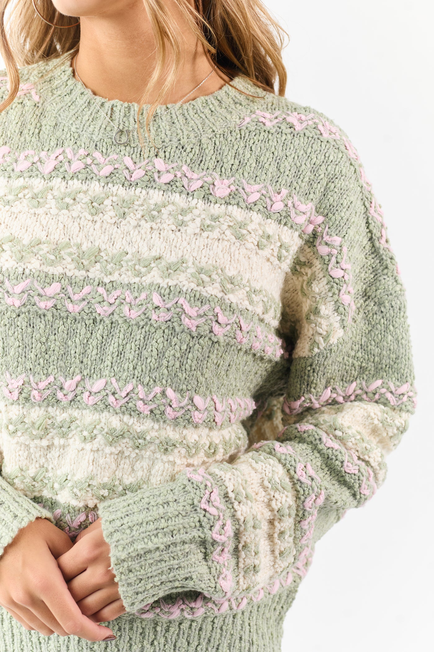 Sage Colorblock Textured Striped Soft Knit Sweater