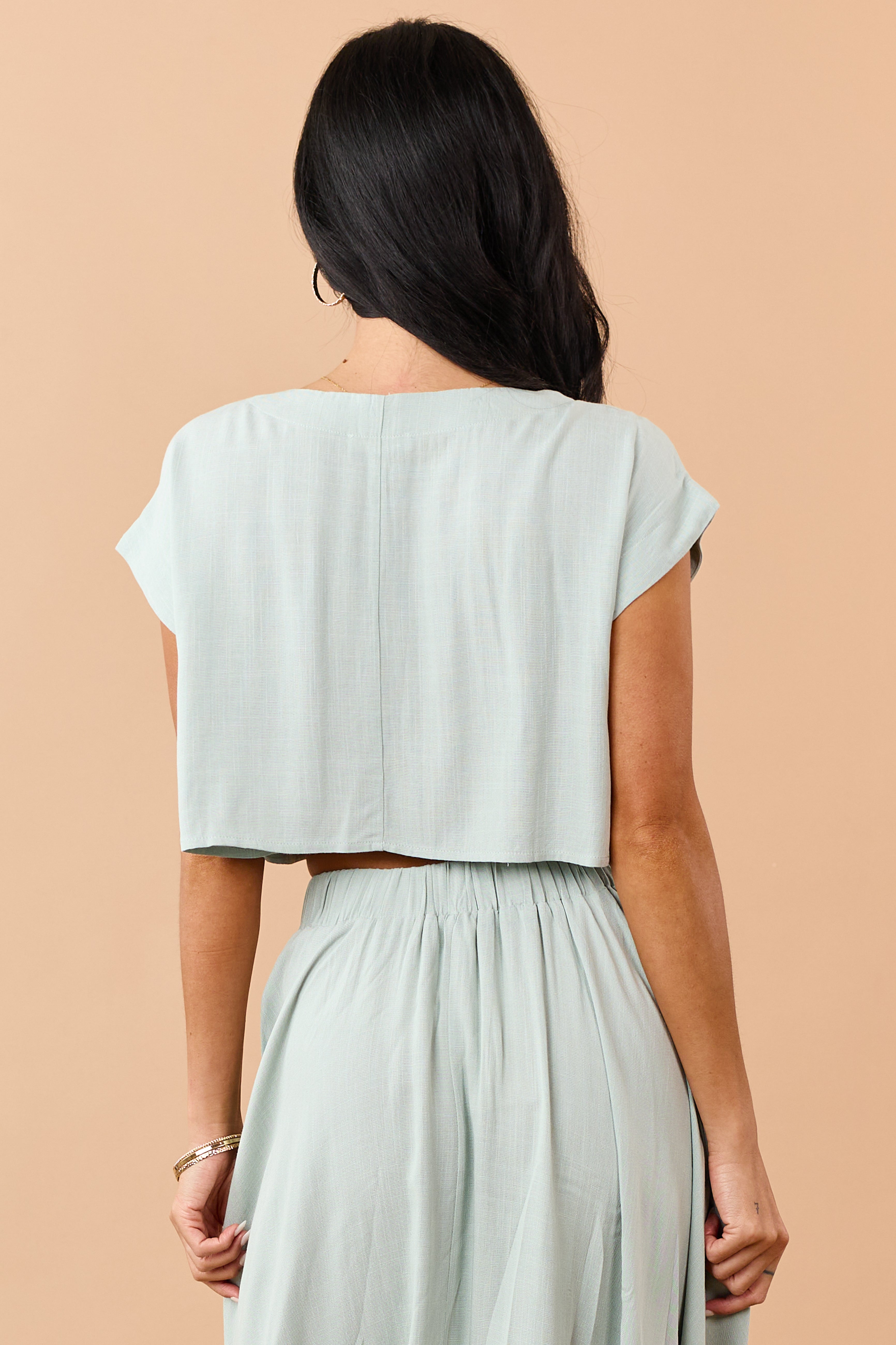 Sage Cropped Wide Sleeve Boxy Top