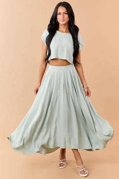 Sage Cropped Wide Sleeve Boxy Top
