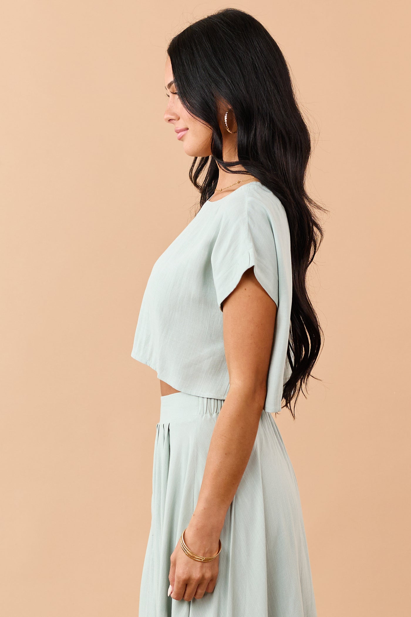 Sage Cropped Wide Sleeve Boxy Top