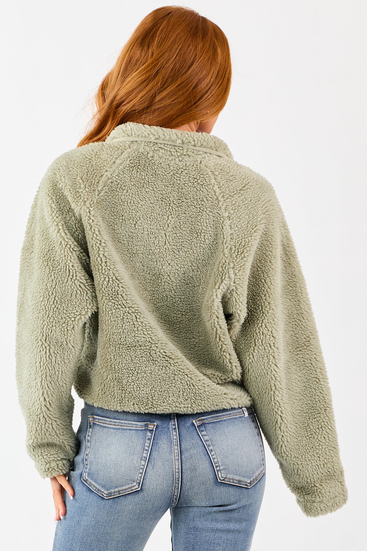 Sage Half Snap Button Sherpa Pullover Jacket