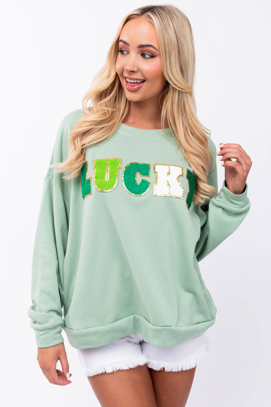 Sage 'Lucky' Graphic Soft Knit Sweatshirt