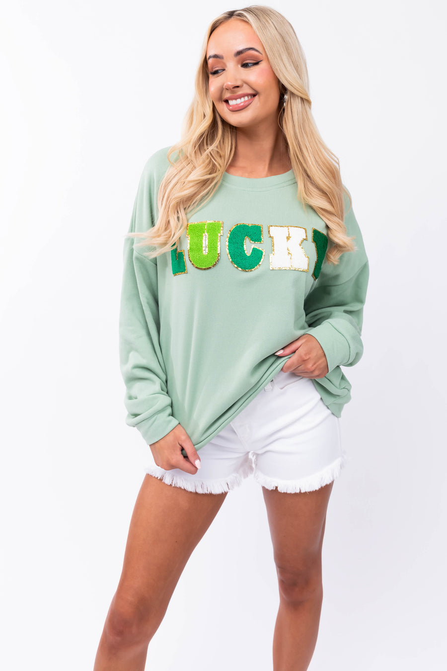 Sage 'Lucky' Graphic Soft Knit Sweatshirt