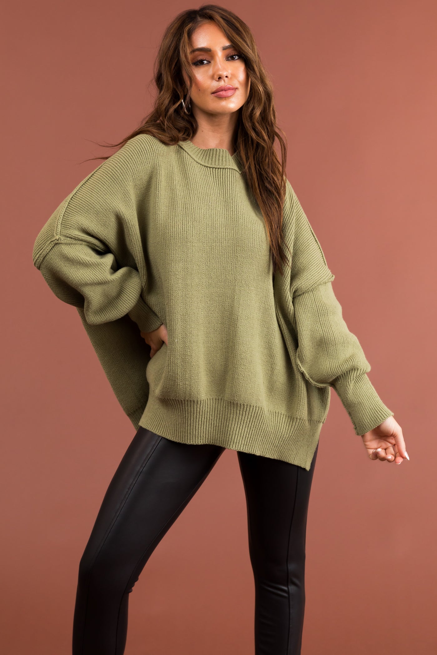 Sage Oversized Drop Shoulder Cozy Sweater