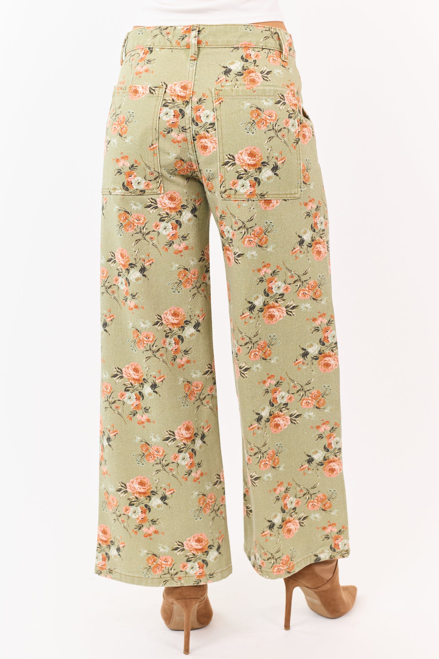 Sage Rose Print Wide Leg High Rise Jeans