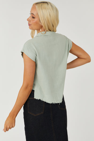 Sage Short Sleeve Collared Button Up Top