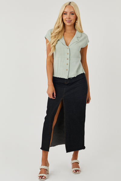 Sage Short Sleeve Collared Button Up Top