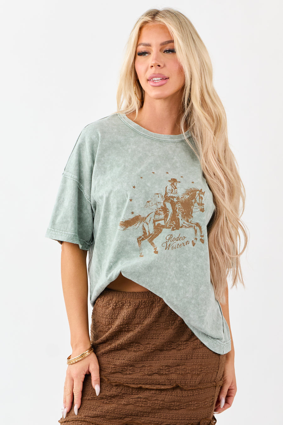 Sage Washed Cotton Western Graphic Short Sleeve Tee