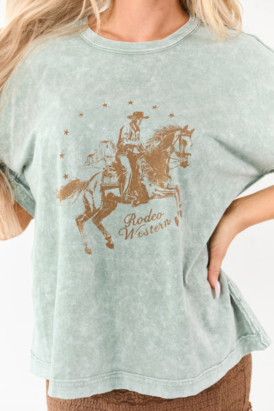 Sage Washed Cotton Western Graphic Short Sleeve Tee