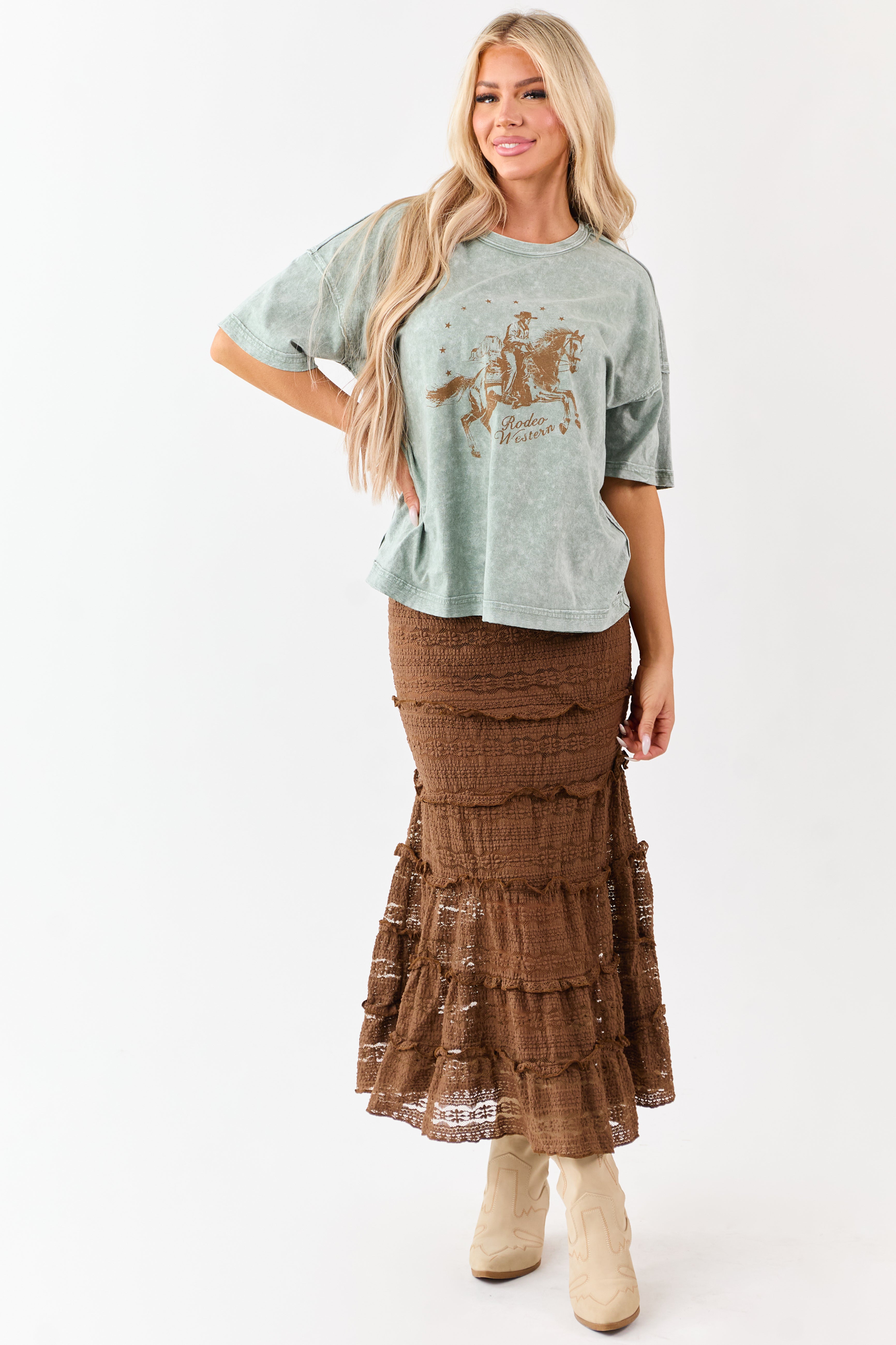 Sage Washed Cotton Western Graphic Short Sleeve Tee