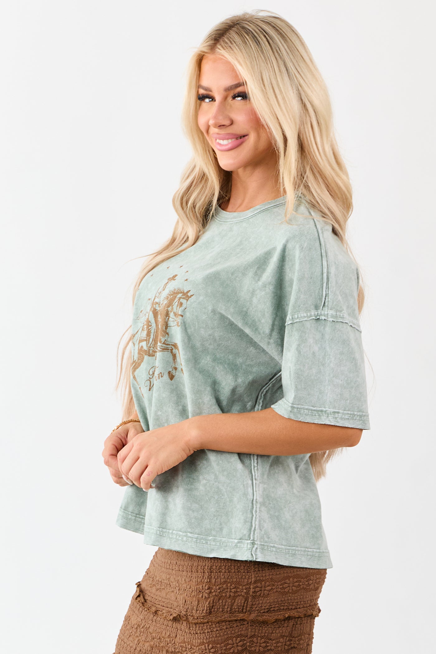 Sage Washed Cotton Western Graphic Short Sleeve Tee