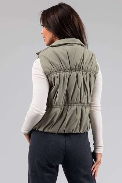 Sage Zip Up Cinch Detail Puffer Vest