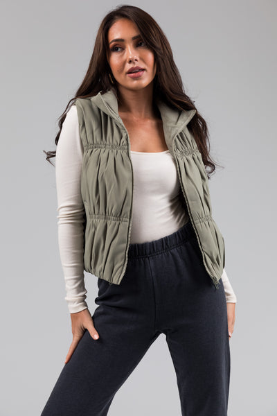 Sage Zip Up Cinch Detail Puffer Vest