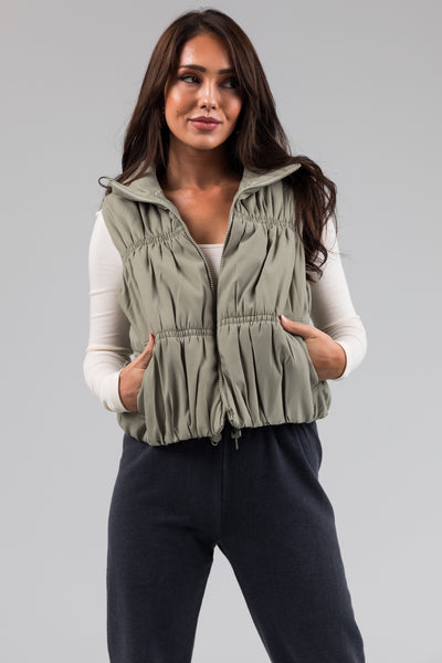Sage Zip Up Cinch Detail Puffer Vest