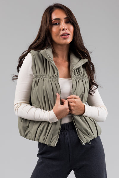 Sage Zip Up Cinch Detail Puffer Vest