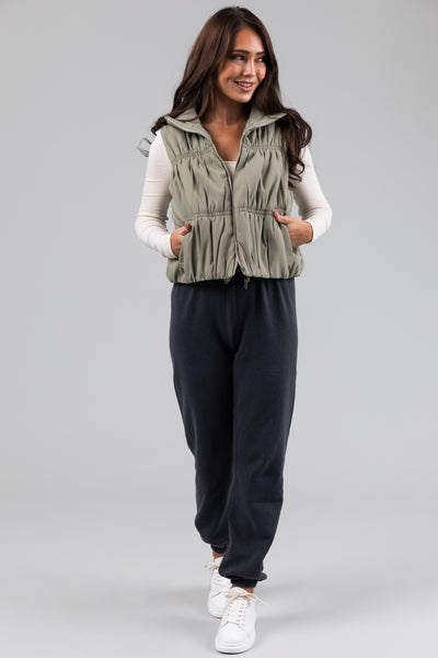 Sage Zip Up Cinch Detail Puffer Vest