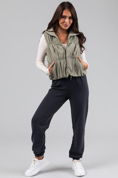 Sage Zip Up Cinch Detail Puffer Vest
