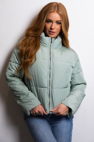 Sage Zip Up Quilted Puffer Jacket with Sheen