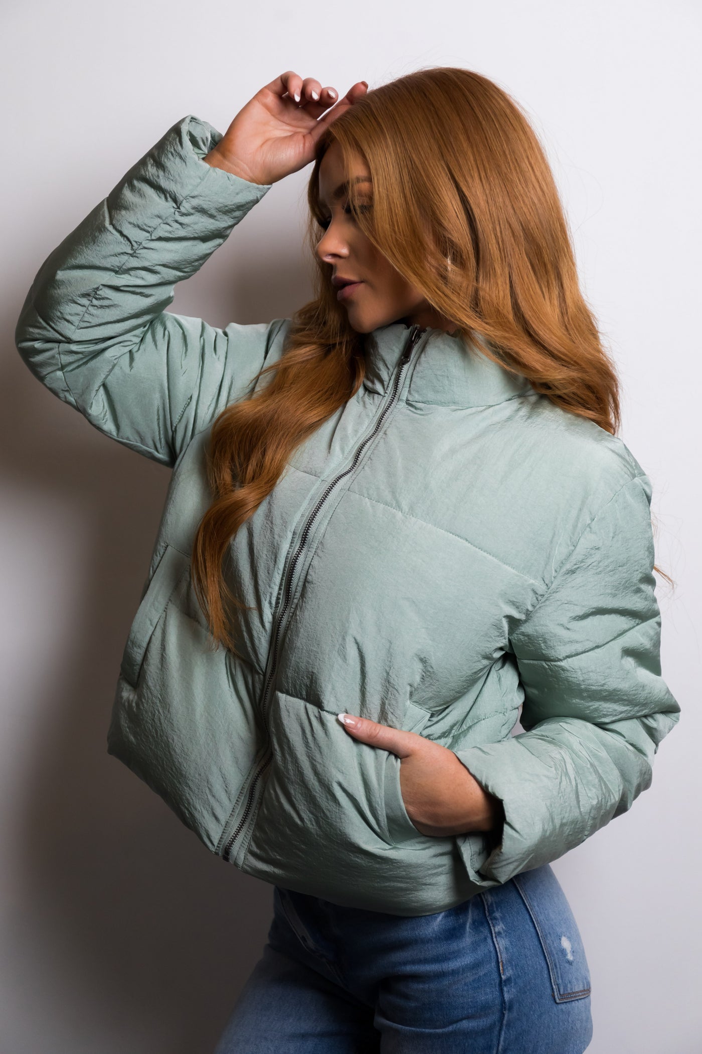 Sage Zip Up Quilted Puffer Jacket with Sheen