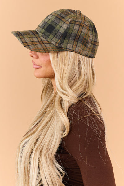 Sage Green Plaid Curved Brim Baseball Cap