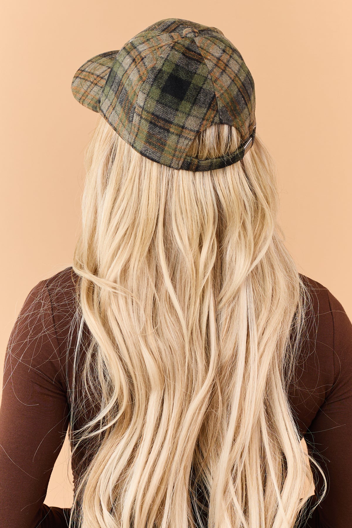 Sage Green Plaid Curved Brim Baseball Cap