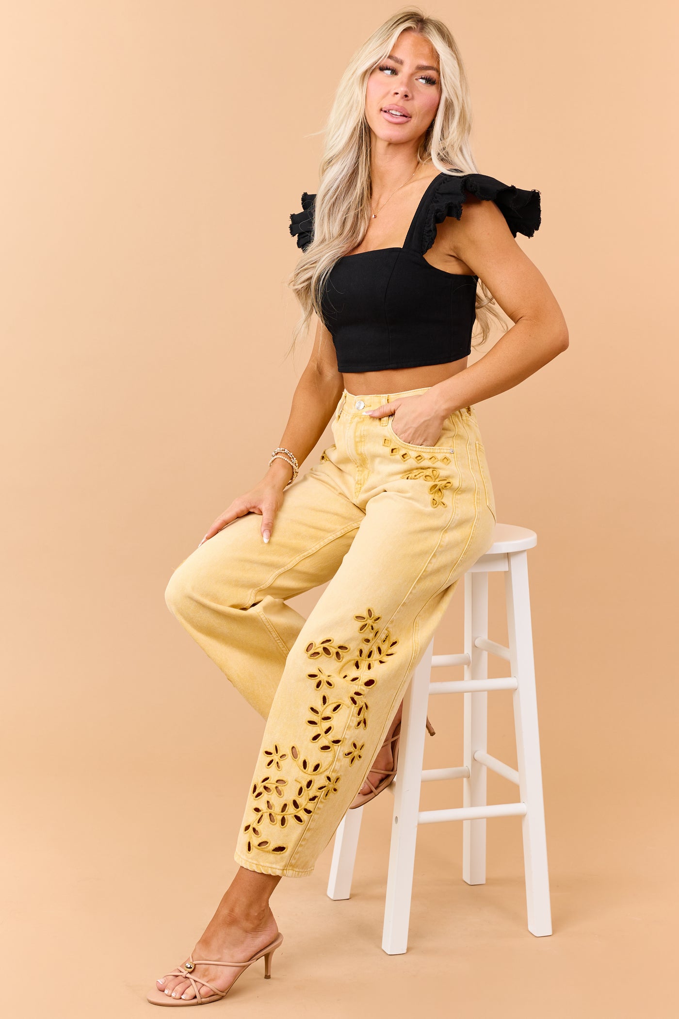 Saige Amber Embroidered Tummy Control Barrel Jeans