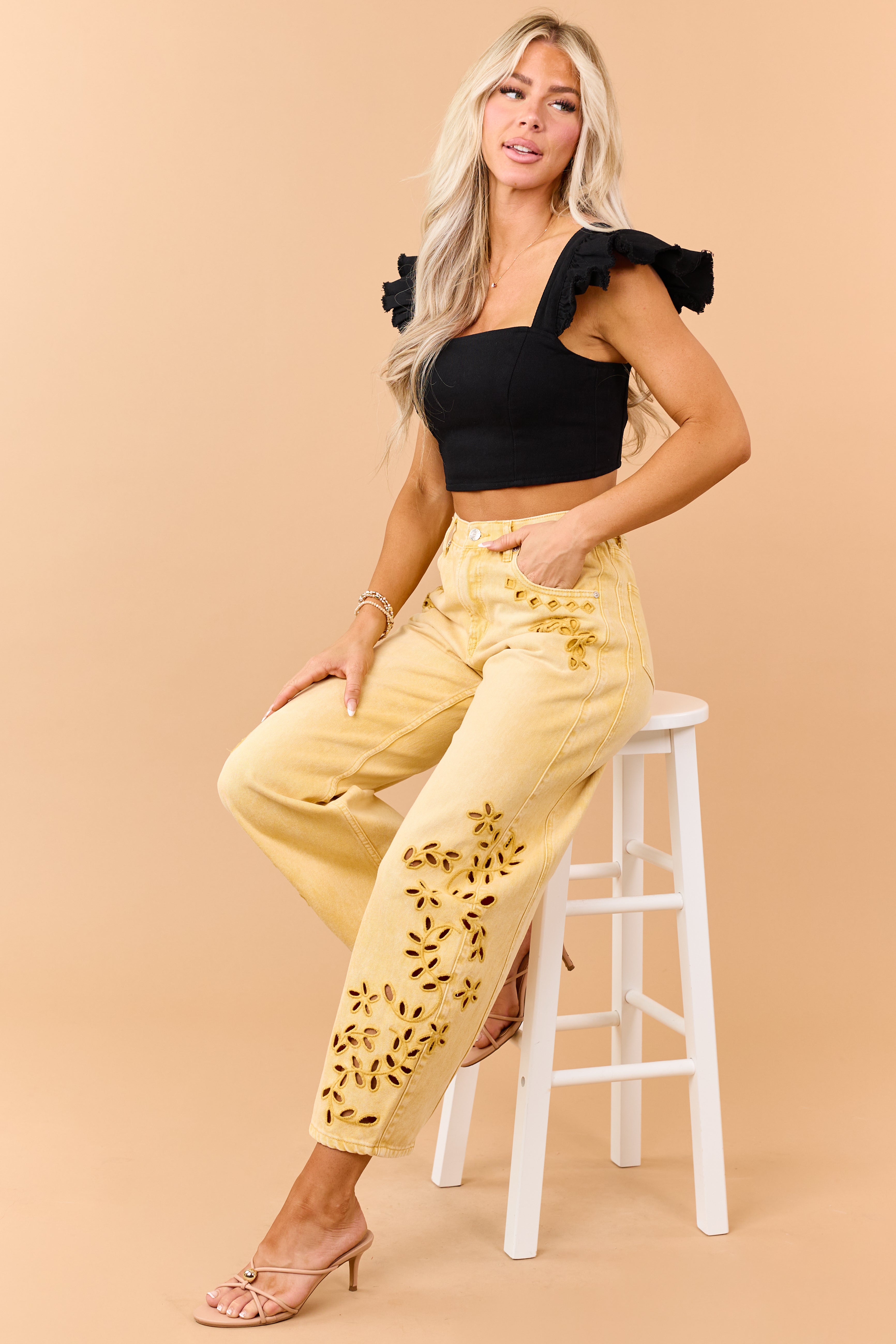 Saige Amber Embroidered Tummy Control Barrel Jeans