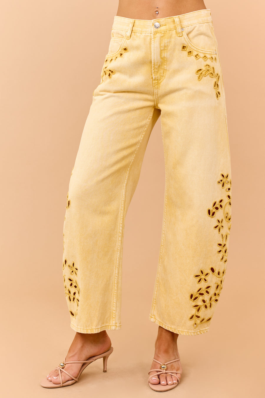 Saige Amber Embroidered Tummy Control Barrel Jeans