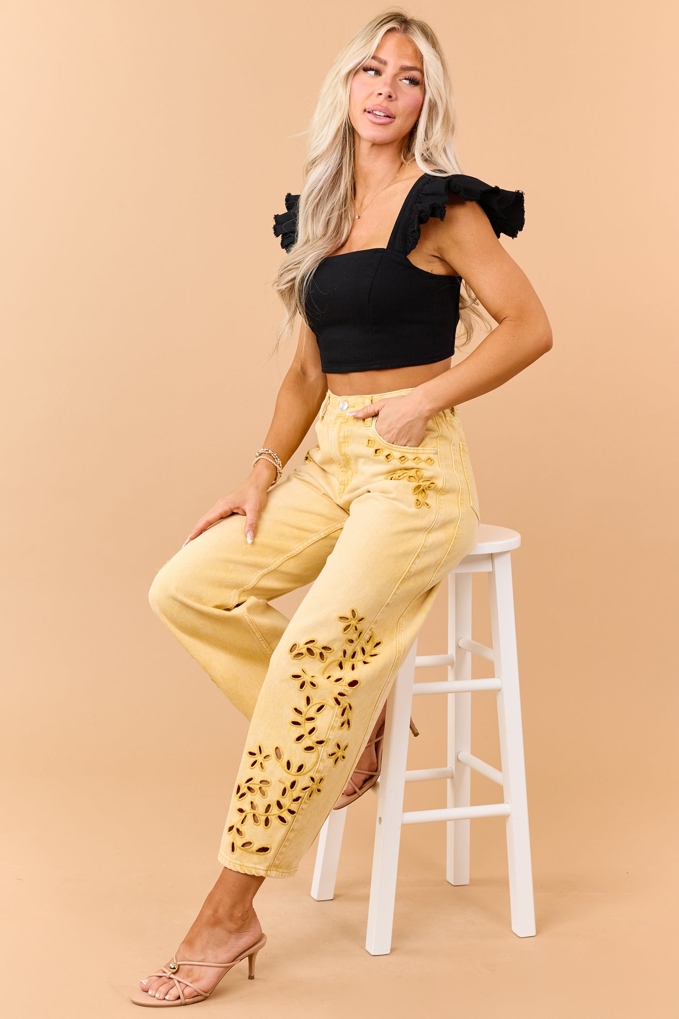 Saige Amber Embroidered Tummy Control Barrel Jeans