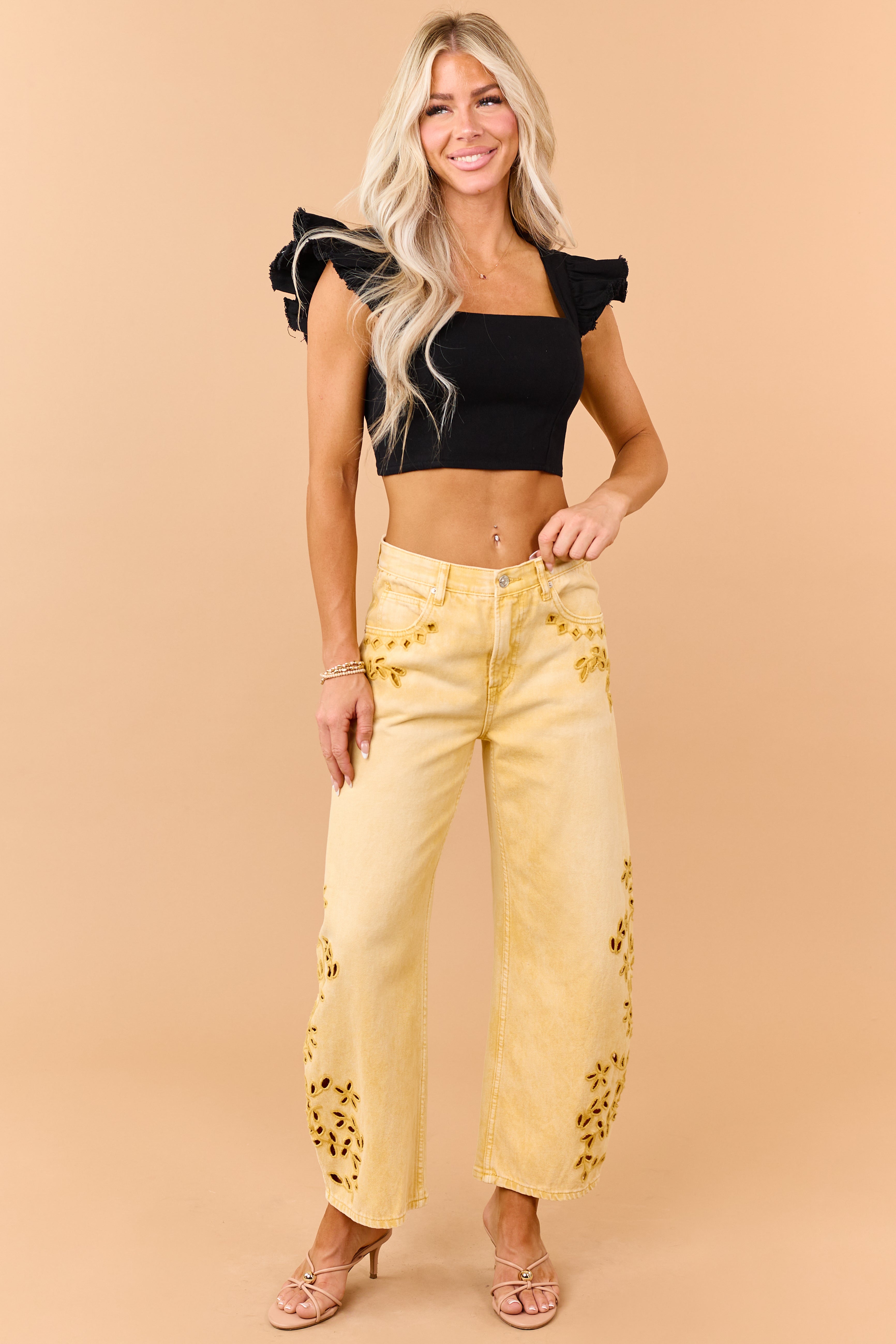 Saige Amber Embroidered Tummy Control Barrel Jeans