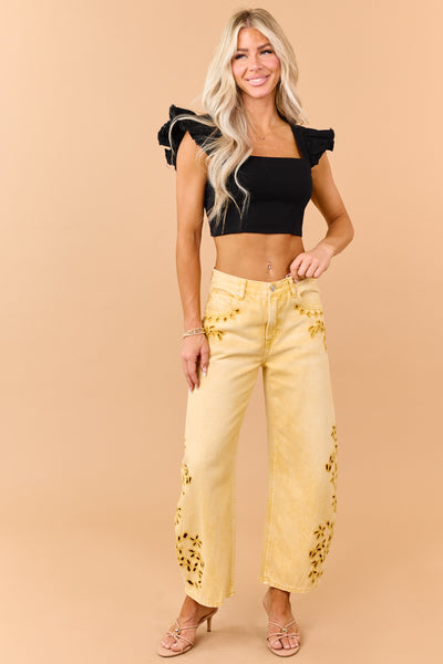 Saige Ivory Embroidered Tummy Control Barrel Jeans