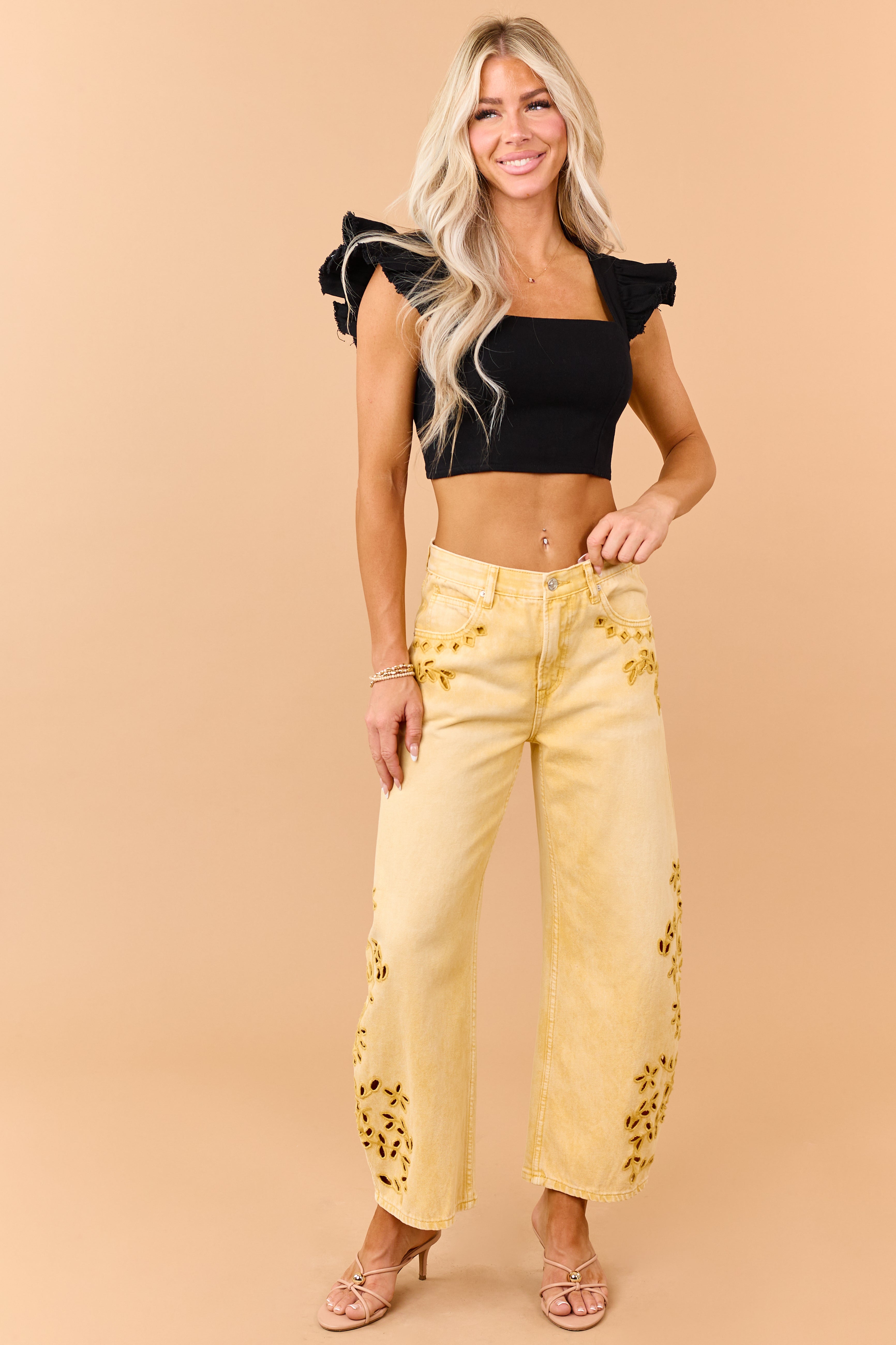 Saige Amber Embroidered Tummy Control Barrel Jeans
